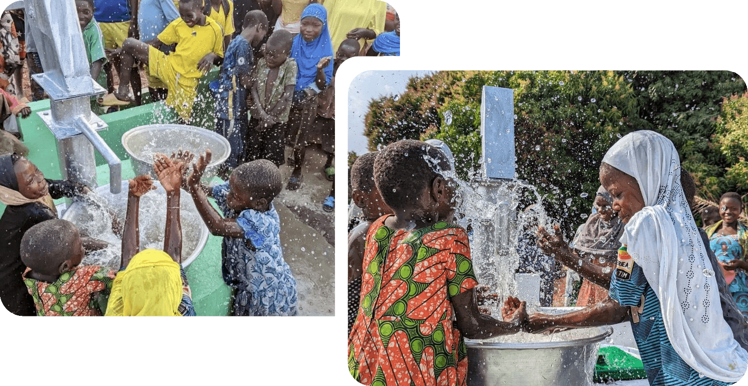 "Happy children playing with water in African villages"